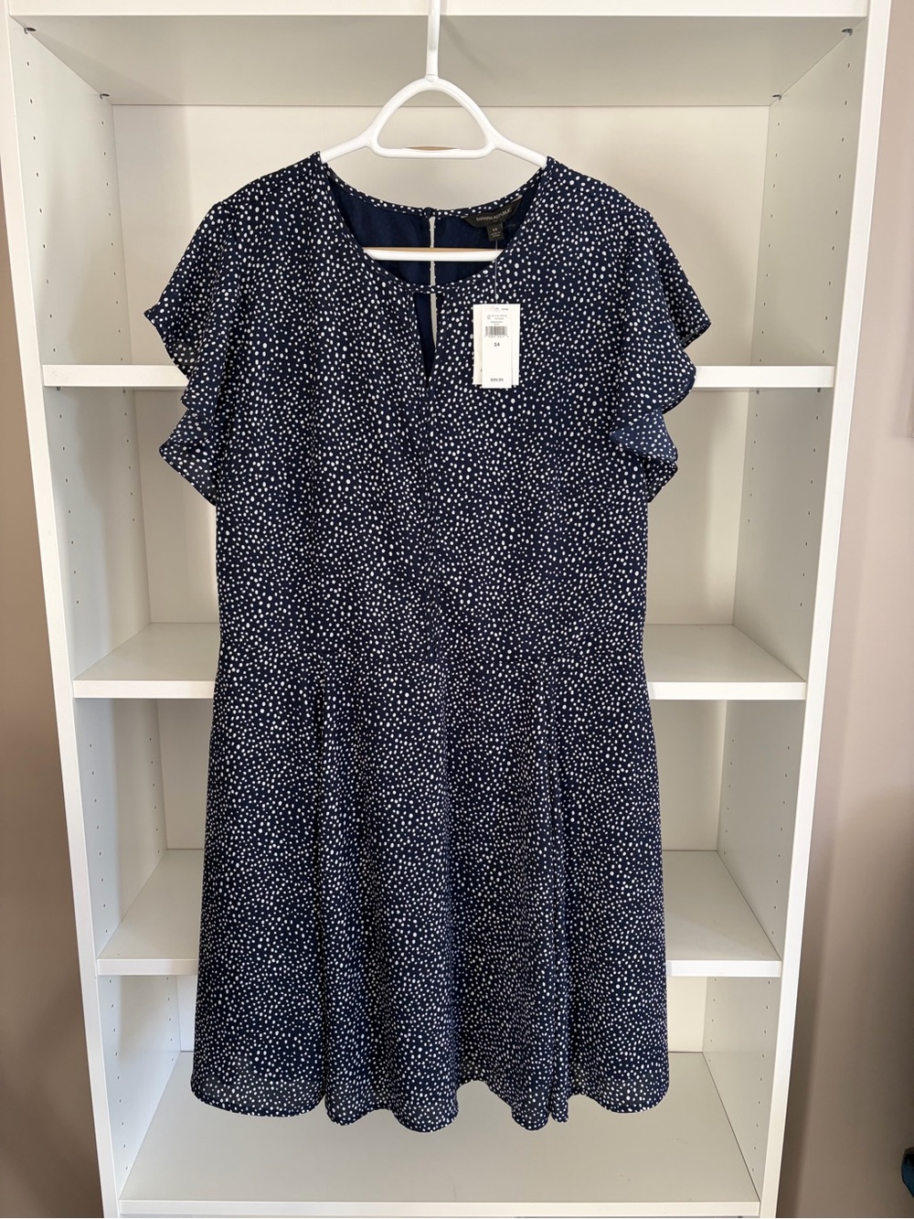 Banana Republic Navy Blue Dot Flutter-Sleeve Midi Dress